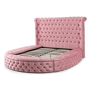 Pemberly Row Modern 91 x 101&quot Velvet Upholstered Queen Bed in Pink