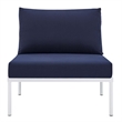 Pemberly Row Fabric Basket Weave Patio Armless Chair in Tan/Navy