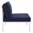 Pemberly Row Fabric Basket Weave Patio Armless Chair in Tan/Navy