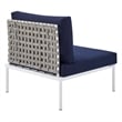 Pemberly Row Fabric Basket Weave Patio Armless Chair in Tan/Navy