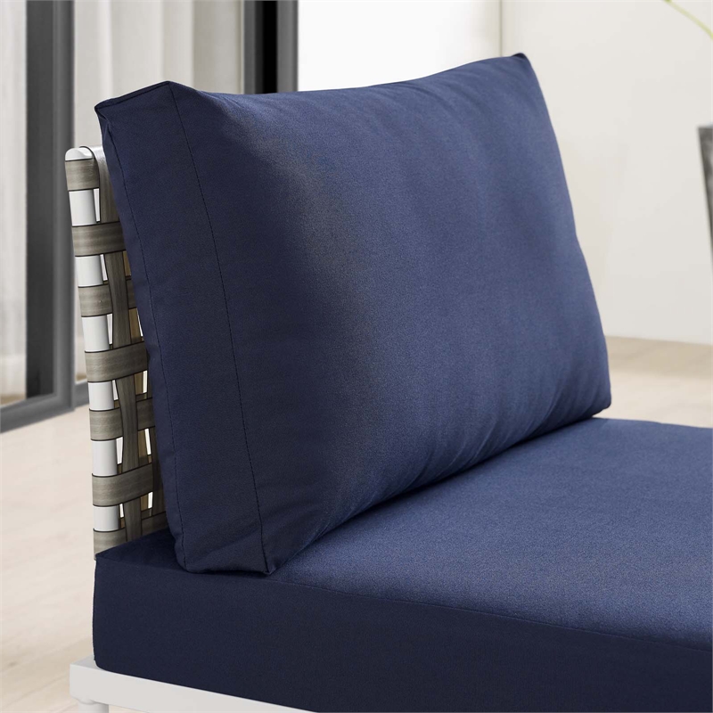 Pemberly Row Fabric Basket Weave Patio Armless Chair in Tan/Navy