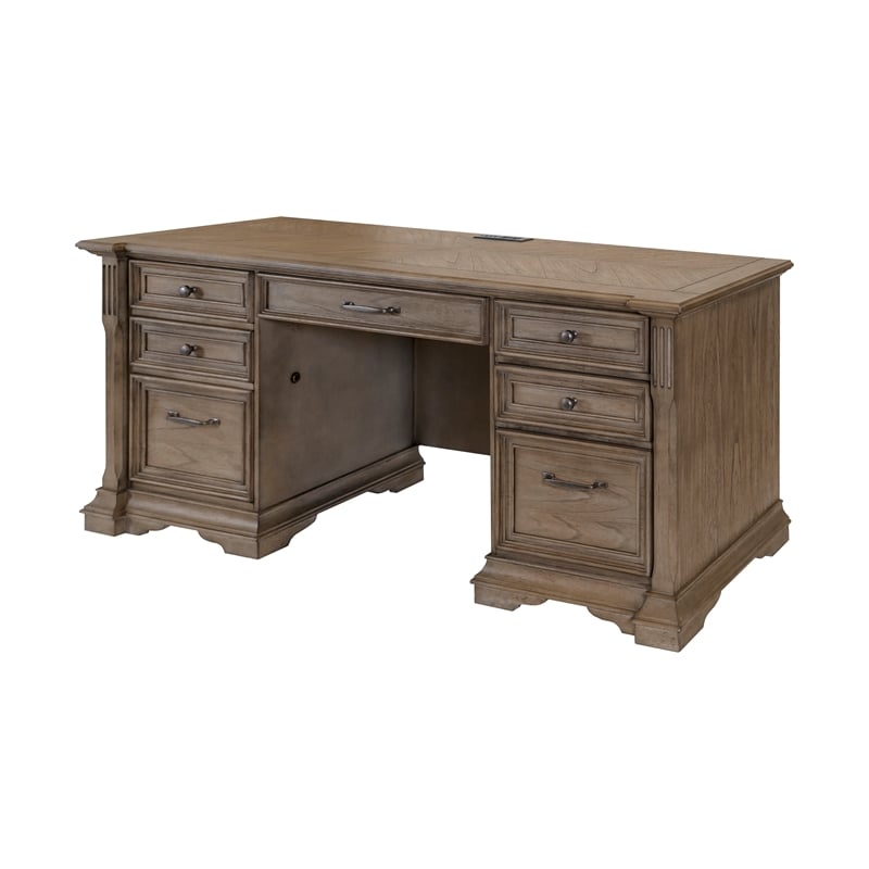 Pemberly Row Credenza Wood Office Desk Writing Table in Light Brown