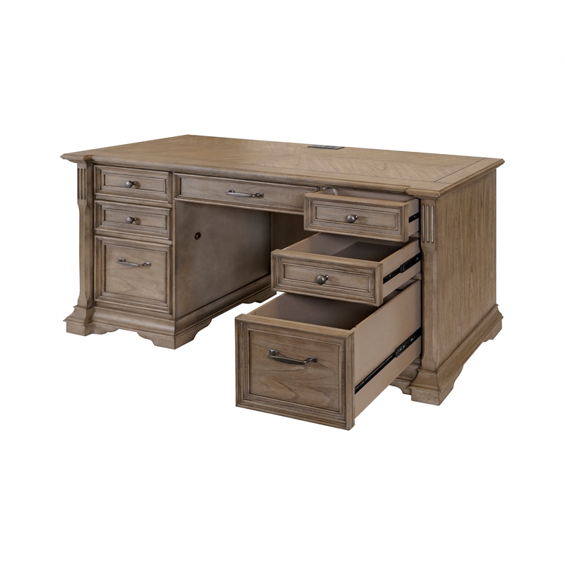 Pemberly Row Credenza Wood Office Desk Writing Table in Light Brown