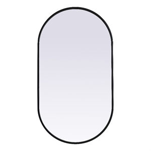 Pemberly Row 20x36&quot Oval Modern MDF Wood/Iron Mirror in Black