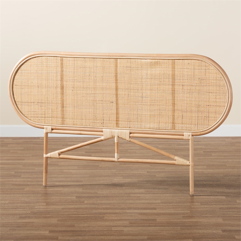 Pemberly Row Natural Brown Rattan Queen Size Standalone Headboard