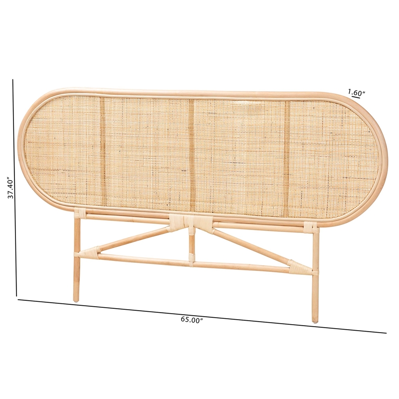 Pemberly Row Natural Brown Rattan Queen Size Standalone Headboard