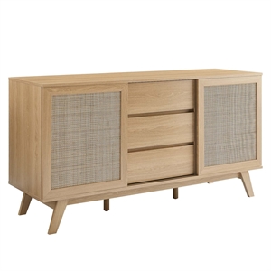 Pemberly Row 59&quot Natural Rattan and MDF Wood Sideboard in Oak