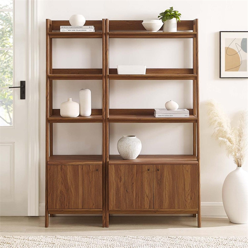 Pemberly Row Particleboard and MDF Bookshelves in Walnut (Set of 2)