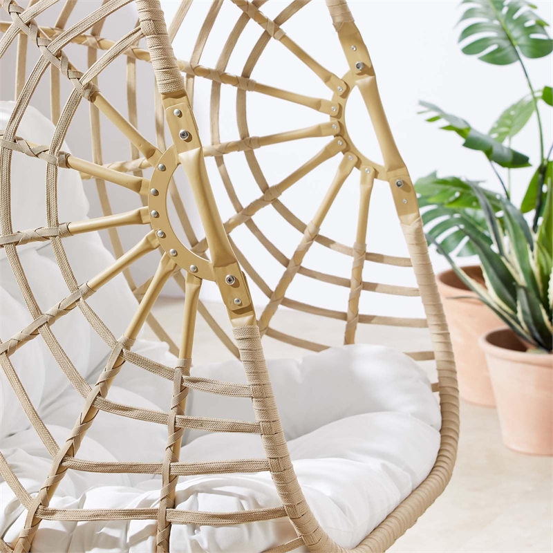 Pemberly Row Rattan Outdoor Patio Swing Chair in Natural/White