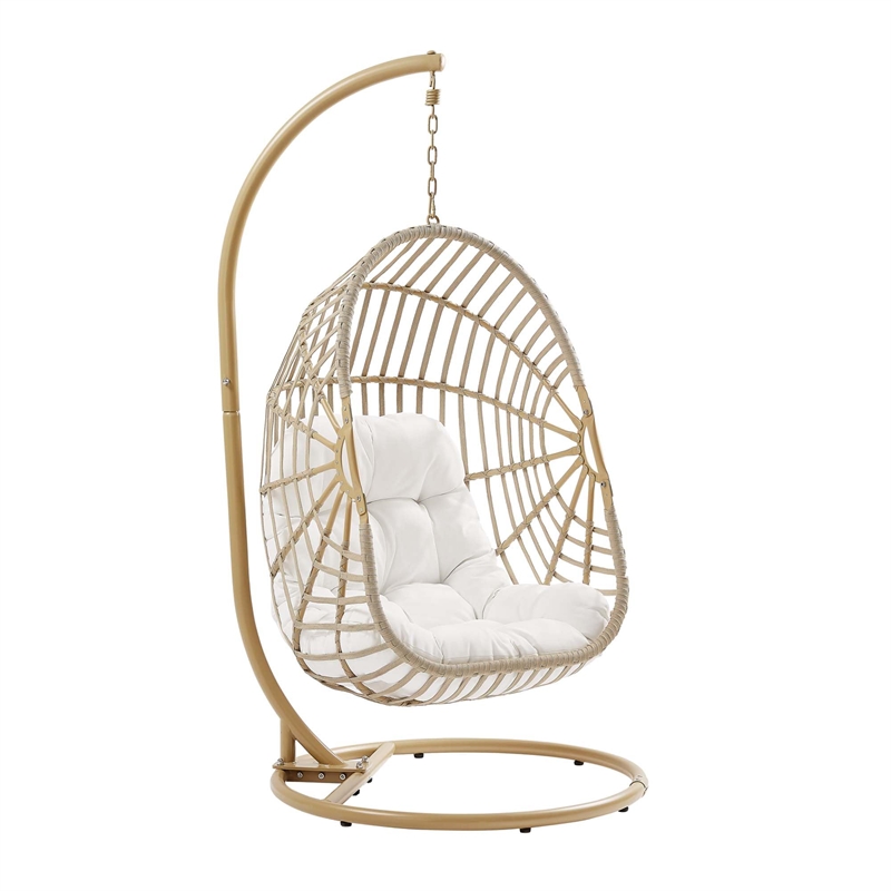Pemberly Row Rattan Outdoor Patio Swing Chair in Natural/White