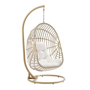 Pemberly Row Rattan Outdoor Patio Swing Chair in Natural/White