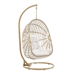 Pemberly Row Rattan Outdoor Patio Swing Chair in Natural/White