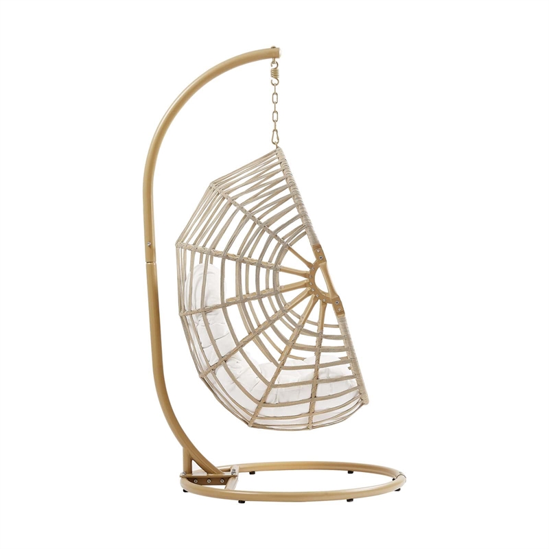 Pemberly Row Rattan Outdoor Patio Swing Chair in Natural/White