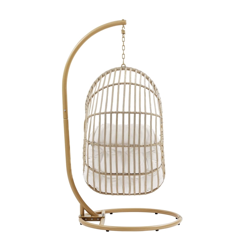 Pemberly Row Rattan Outdoor Patio Swing Chair in Natural/White