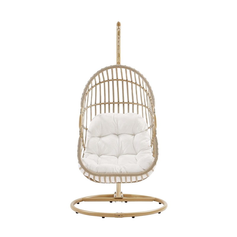 Pemberly Row Rattan Outdoor Patio Swing Chair in Natural/White