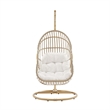 Pemberly Row Rattan Outdoor Patio Swing Chair in Natural/White