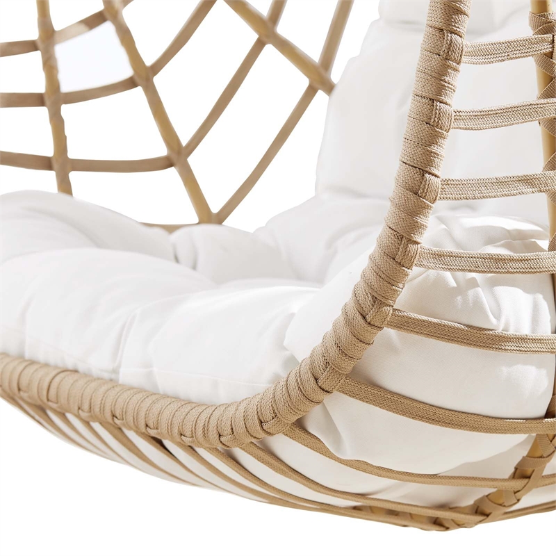 Pemberly Row Rattan Outdoor Patio Swing Chair in Natural/White