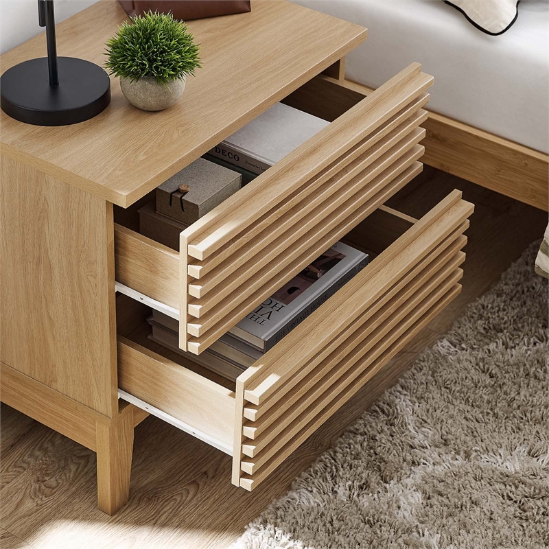 Pemberly Row Two-Drawer Particleboard Wood Nightstand in Oak