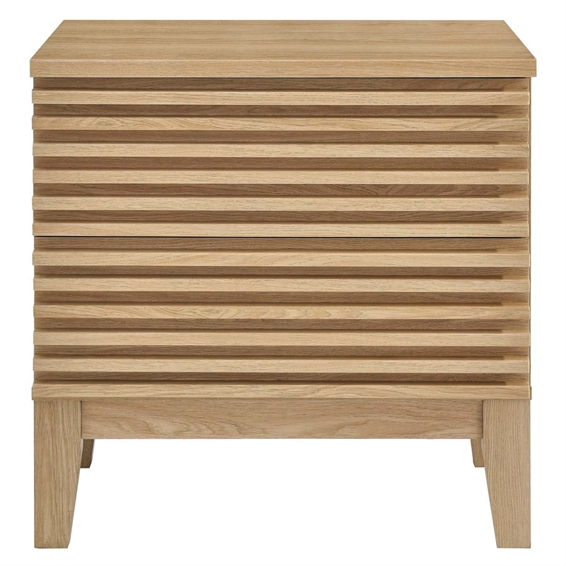 Pemberly Row Two-Drawer Particleboard Wood Nightstand in Oak