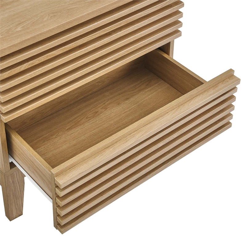 Pemberly Row Two-Drawer Particleboard Wood Nightstand in Oak