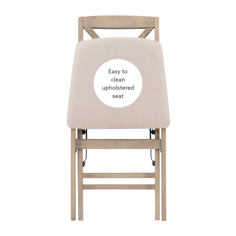 Pemberly Row X-Back Set of Two Folding Chairs Padded Seat in Graywash Wood