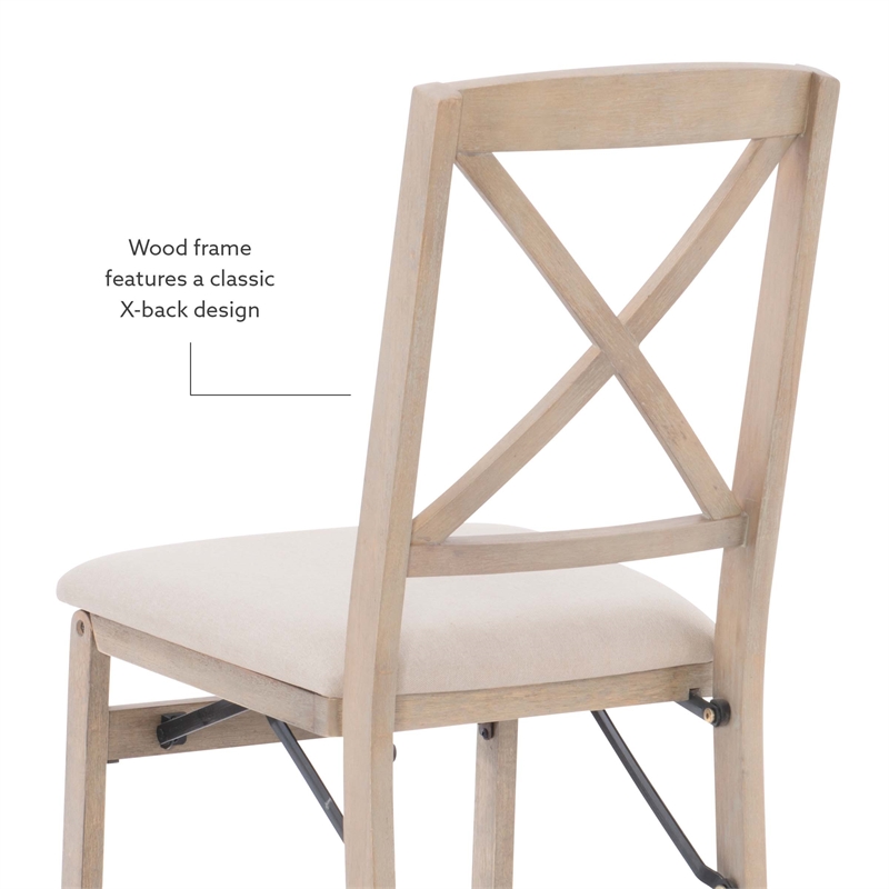 Pemberly Row X-Back Set of Two Folding Chairs Padded Seat in Graywash Wood