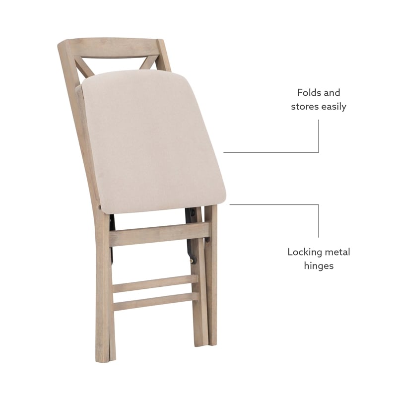 Pemberly Row X-Back Set of Two Folding Chairs Padded Seat in Graywash Wood