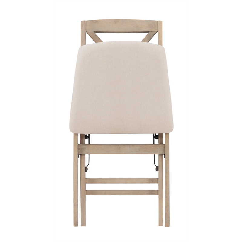 Pemberly Row X-Back Set of Two Folding Chairs Padded Seat in Graywash Wood