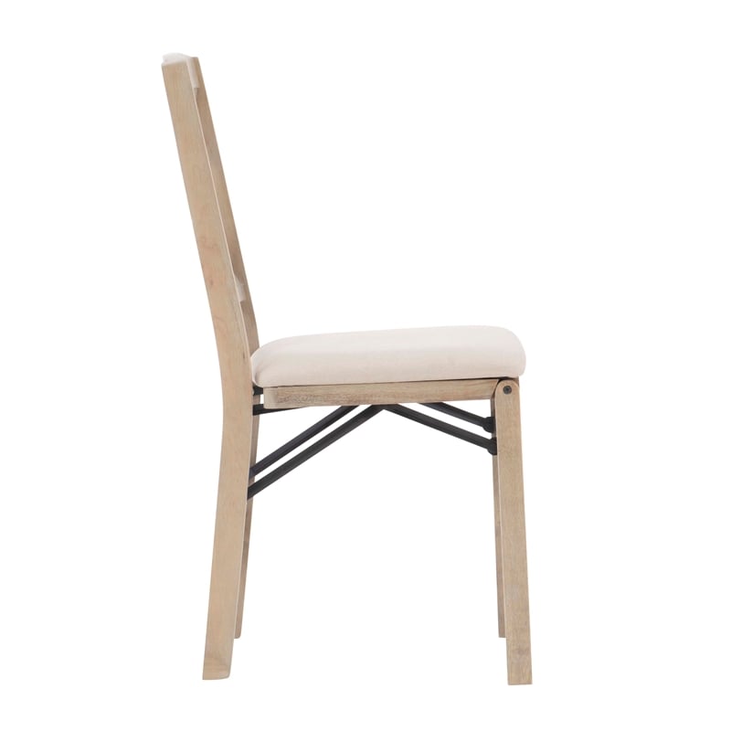 Pemberly Row X-Back Set of Two Folding Chairs Padded Seat in Graywash Wood