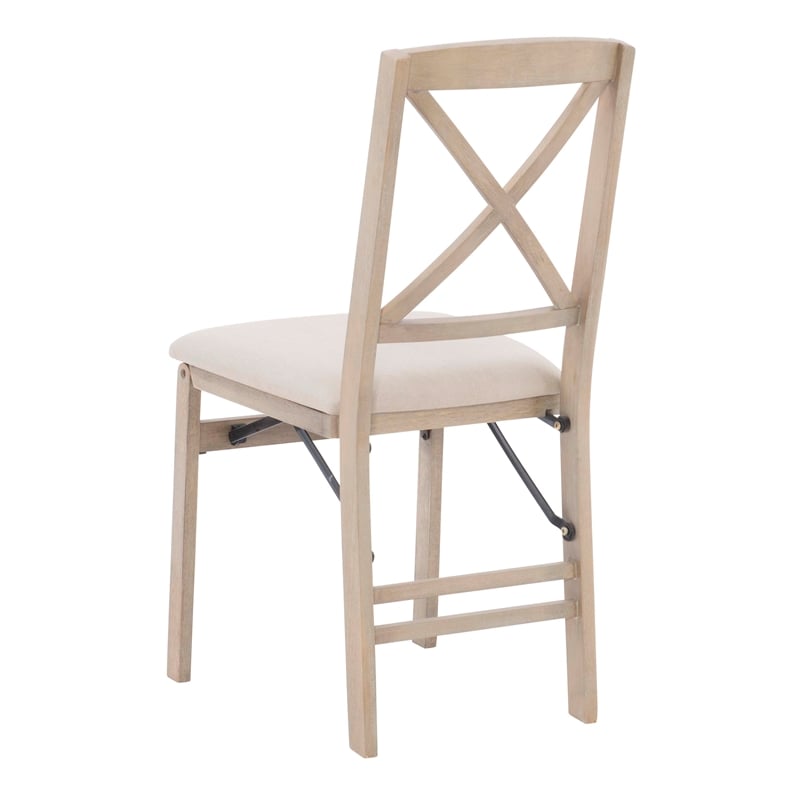 Pemberly Row X-Back Set of Two Folding Chairs Padded Seat in Graywash Wood