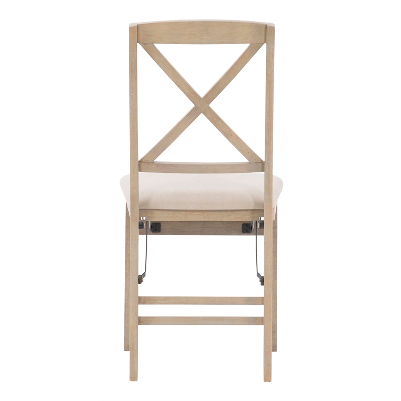 Pemberly Row X-Back Set of Two Folding Chairs Padded Seat in Graywash Wood