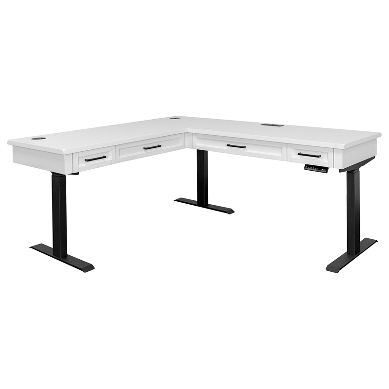 Pemberly Row Modern Electric Sit/Stand L-Desk and Return Height Wood Desk White