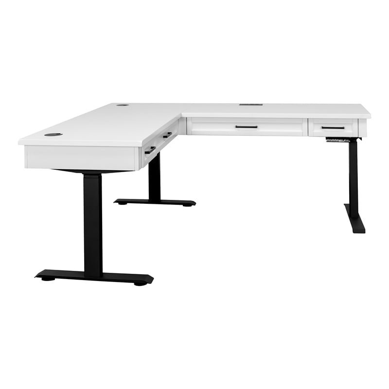 Pemberly Row Modern Electric Sit/Stand L-Desk and Return Height Wood Desk White