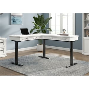 Pemberly Row Modern Electric Sit/Stand L-Desk and Return Height Wood Desk White