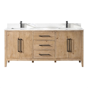 Pemberly Row 72&quot Wood Vanity - Weathered Fir Calacatta White Quartz Top