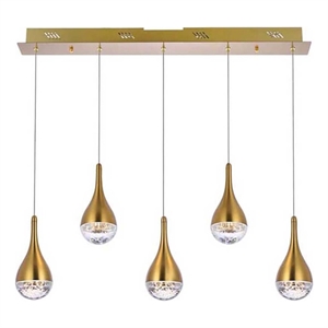 Pemberly Row 34&quot 5-Light Metal/Glass Pendant in Satin Gold/Clear