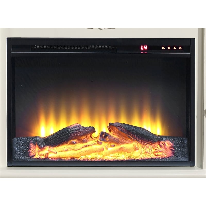 Pemberly Row Modern Wooden LED Electric Fireplace in Antique White