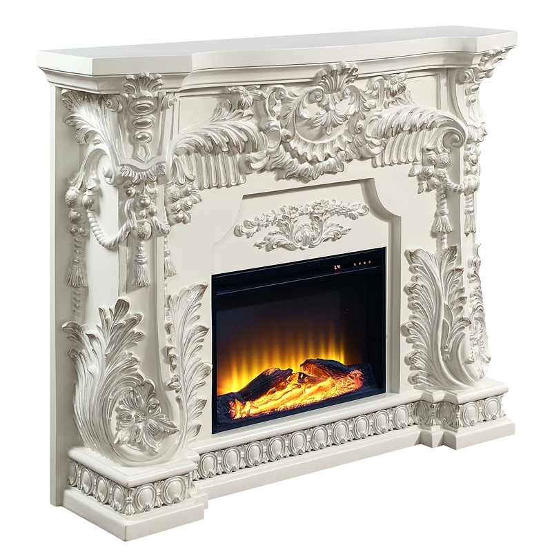 Pemberly Row Modern Wooden LED Electric Fireplace in Antique White