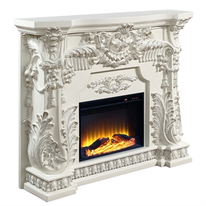 Pemberly Row Modern Wooden LED Electric Fireplace in Antique White