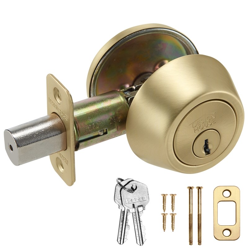 Pemberly Row Single Cylinder 2-Way Round Corner Deadbolt with Latch in Gold