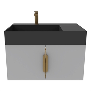 Pemberly Row 30&quot Gray Wood Floating Vanity with Black Top and Gold Trim
