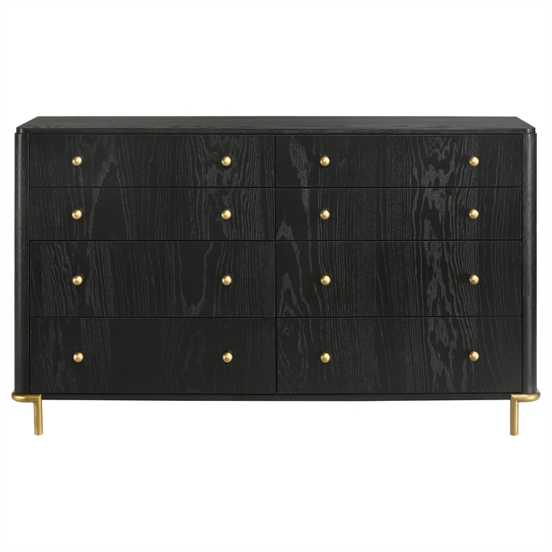 Pemberly Row Coastal 8-drawer Wood Bedroom Dresser in Black Finish