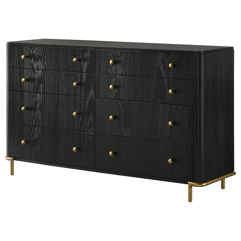 Pemberly Row Coastal 8-drawer Wood Bedroom Dresser in Black Finish