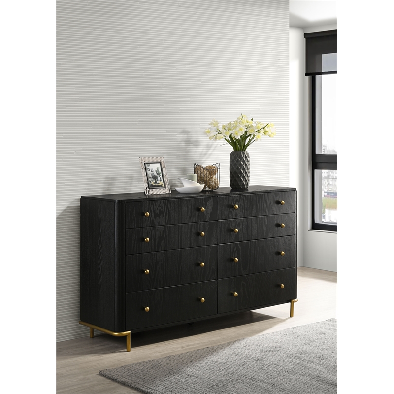 Pemberly Row Coastal 8-drawer Wood Bedroom Dresser in Black Finish