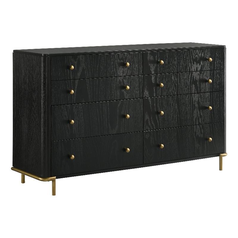 Pemberly Row Coastal 8-drawer Wood Bedroom Dresser in Black Finish