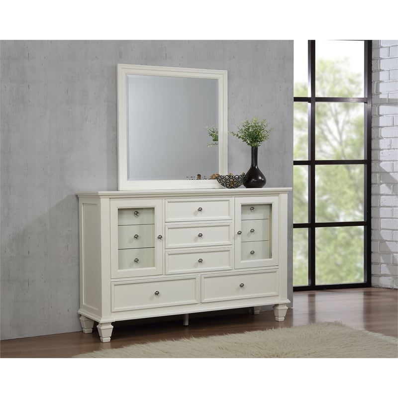 Pemberly Row Modern 11-drawer Wood Dresser with Mirror Cream White
