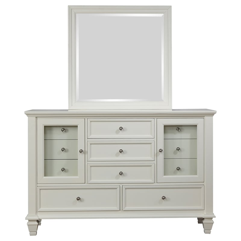 Pemberly Row Modern 11-drawer Wood Dresser with Mirror Cream White