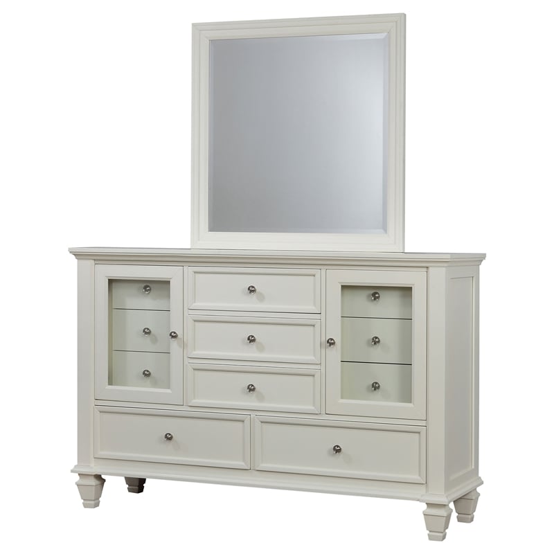 Pemberly Row Modern 11-drawer Wood Dresser with Mirror Cream White