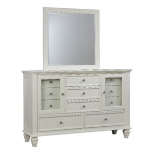 Pemberly Row Modern 11-drawer Wood Dresser with Mirror Cream White