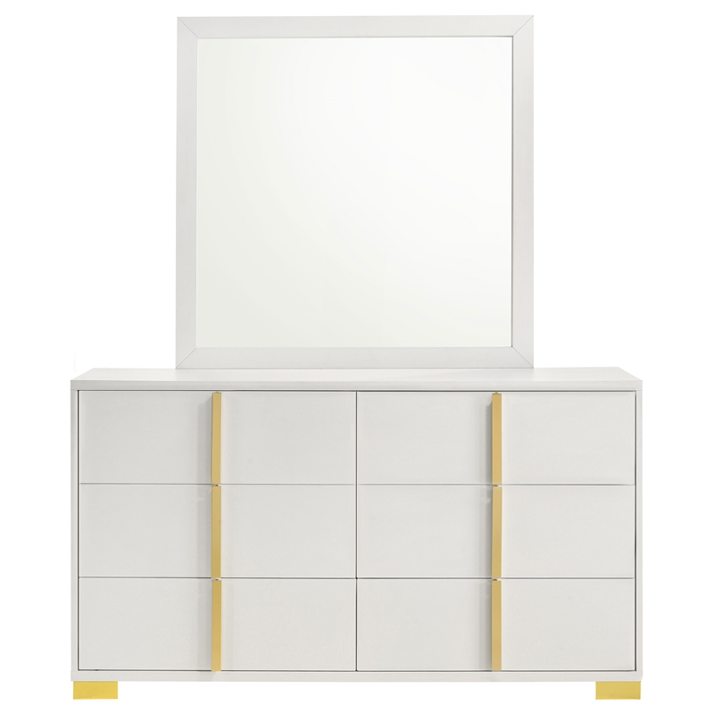 Pemberly Row 6-drawer Rectangular Wood Dresser with Mirror White